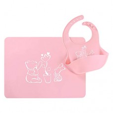 LaBelleV Kit Jogo Americano e Babador de Silicone Ursinho Pooh Rosa